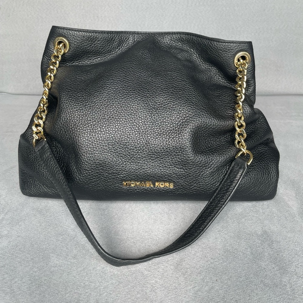 Michael Kors Black Leather Jet Set Chain Tote